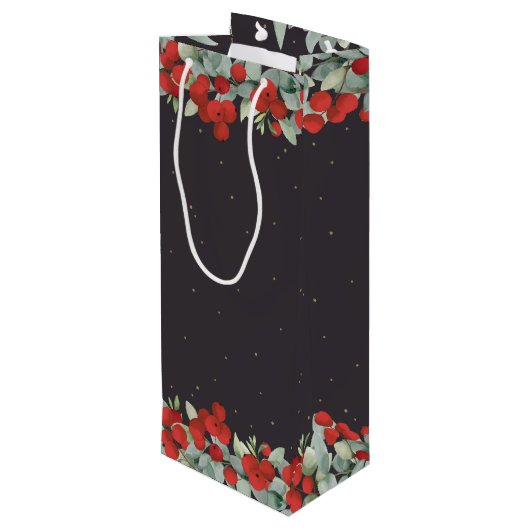 Gepersonaliseerde rode bessen + eucalyptus kerst wijn cadeautas (Achterkant Gekanteld)