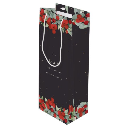 Gepersonaliseerde rode bessen + eucalyptus kerst wijn cadeautas (Voorkant Gekanteld)