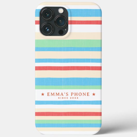 Gepersonaliseerde rode blauwe munt strepen Case-Mate iPhone case (Achterkant)
