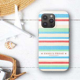 Gepersonaliseerde rode blauwe munt strepen Case-Mate iPhone case