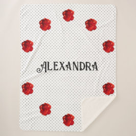 Gepersonaliseerde rode bloem polka stip sherpa deken