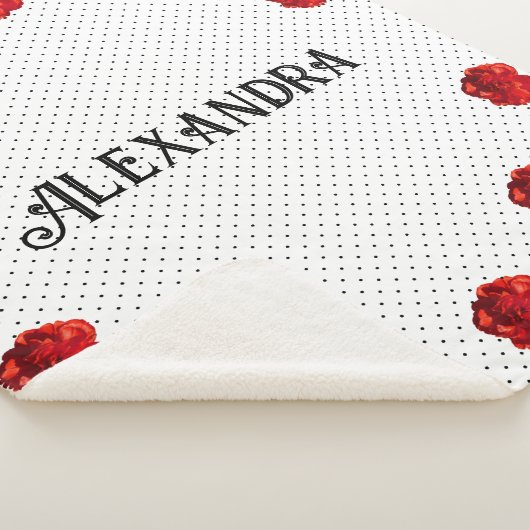 Gepersonaliseerde rode bloem polka stip sherpa deken (3/4)
