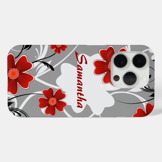 Gepersonaliseerde Rode Bloemen en Silhouette Case-Mate iPhone Case (Achterkant (horizontaal))