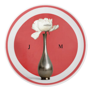 Gepersonaliseerde rode bloemenvaas keramische knop