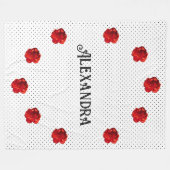 Gepersonaliseerde rode bloemige polka stip fleece deken (Voorkant (Horizontaal))