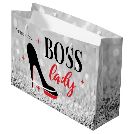 Gepersonaliseerde rode bodem Stiletto Hiel Boss La Groot Cadeauzakje (Voorkant Gekanteld)
