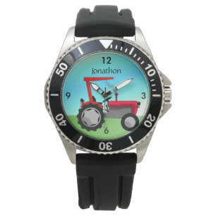 Gepersonaliseerde  Rode Boerderij Tractor Horloge