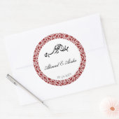 Gepersonaliseerde rode bruiloft Moorse Patroon Sti Ronde Sticker (Envelop)