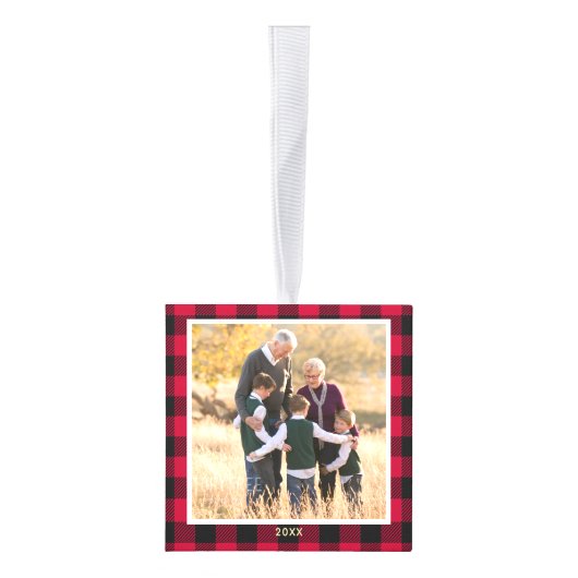 Gepersonaliseerde Rode Buffel Plaid Kerstmis Foto Decoratie (Rechts)