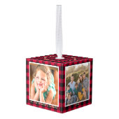 Gepersonaliseerde Rode Buffel Plaid Kerstmis Foto Decoratie (Achter hoekig)