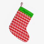 Gepersonaliseerde Rode Chevron met Groene Kerstmis Kleine Kerstsok (Voorkant (Hangend))