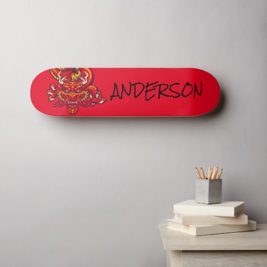 Gepersonaliseerde rode draak persoonlijk skateboard (Muurkunst (Horizontaal))