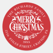 Gepersonaliseerde rode elegante klassieke vrolijke ronde sticker (Voorkant)