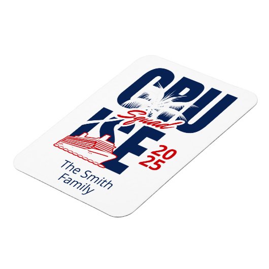 Gepersonaliseerde rode en blauwe cruise familienaa magneet (Linkerzijde)