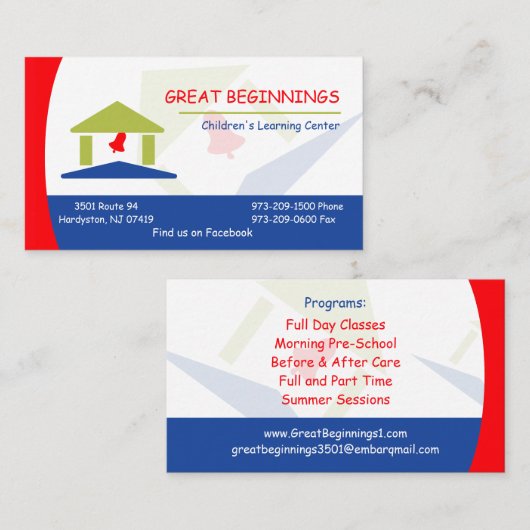 Gepersonaliseerde Rode en Blauwe Schoolhuis voor K Visitekaartje (Voorkant / Achterkant)