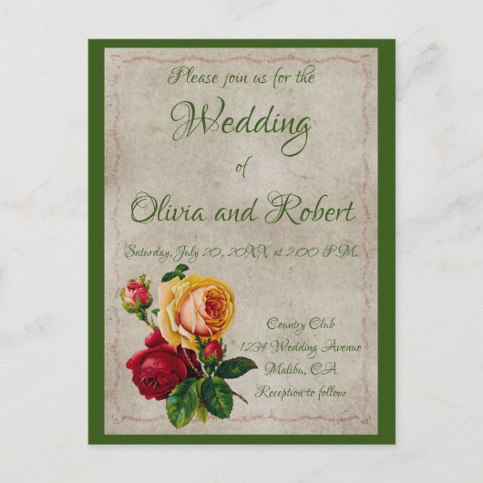 Gepersonaliseerde  rode en gele rozen briefkaart (Voorkant)