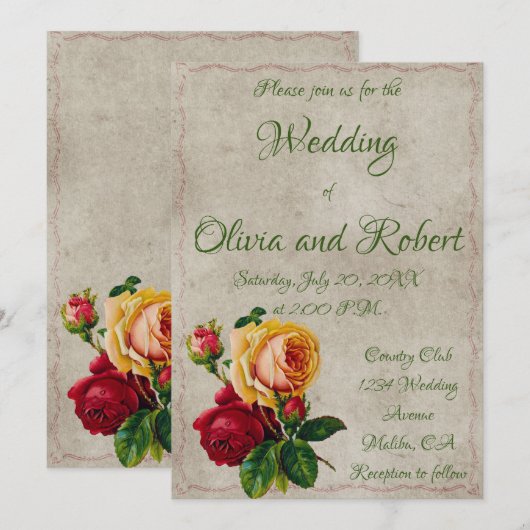 Gepersonaliseerde  rode en gele rozen kaart (Voorkant / Achterkant)