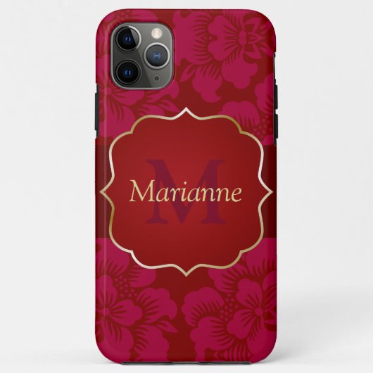 Gepersonaliseerde Rode en Gouden Aziatische Bloeme Case-Mate iPhone Case (Achterkant)
