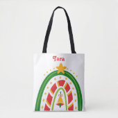 Gepersonaliseerde rode en groene kerst regenboog tote bag (Voorkant)