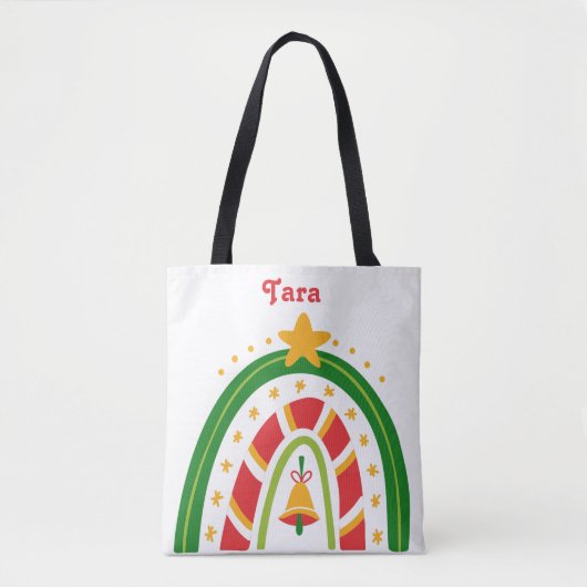 Gepersonaliseerde rode en groene kerst regenboog tote bag (Voorkant)