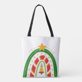 Gepersonaliseerde rode en groene kerst regenboog tote bag (Achterkant)