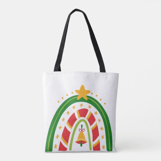 Gepersonaliseerde rode en groene kerst regenboog tote bag (Achterkant)