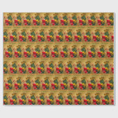 Gepersonaliseerde rode en groene kerstman op kerst cadeaupapier (Vlak)