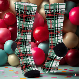 Gepersonaliseerde Rode en Groene Tartan Plakken Cu Sokken