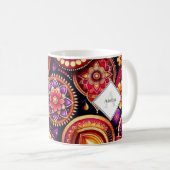 Gepersonaliseerde rode en Paarse Diyas & Rangoli D Koffiemok (Voorkant rechts)