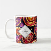 Gepersonaliseerde rode en Paarse Diyas & Rangoli D Koffiemok (Links)