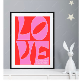 Gepersonaliseerde Rode en Roze LIEFDE Kwekerij Pos Poster