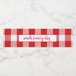 Gepersonaliseerde rode en witte Buffel Plaid Label Waterfles Etiket