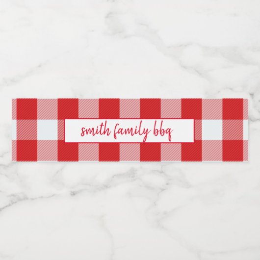 Gepersonaliseerde rode en witte Buffel Plaid Label Waterfles Etiket (Enkel label)