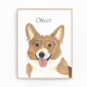 Gepersonaliseerde rode en witte Corgi Art Foto Afdruk