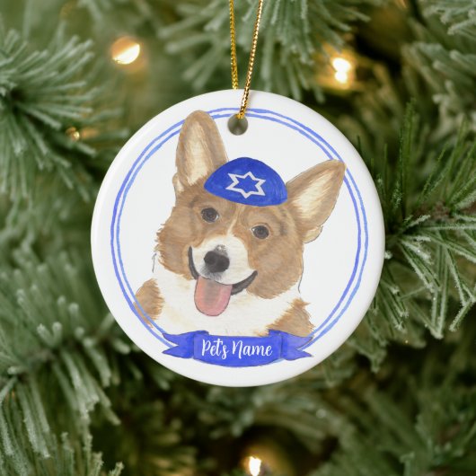 Gepersonaliseerde rode en witte Corgi hond Chanoek Keramisch Ornament (Boom)