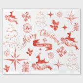 Gepersonaliseerde rode en witte kerstverpakking cadeaupapier (Vlak)