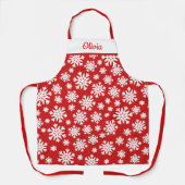 Gepersonaliseerde rode en witte vakantie sneeuwvlo schort (Voorkant)