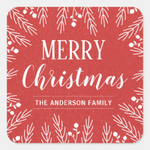 Gepersonaliseerde Rode en Witte Volage Kerst Vierkante Sticker