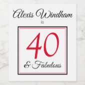 Gepersonaliseerde rode en zwarte 40 jaar en geweld wijn etiket (Enkel label)