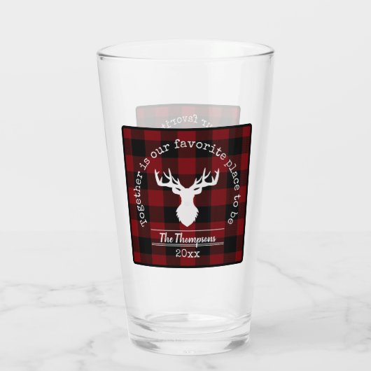 Gepersonaliseerde rode en zwarte Buffalo Plaid boe Glas (Achterkant)