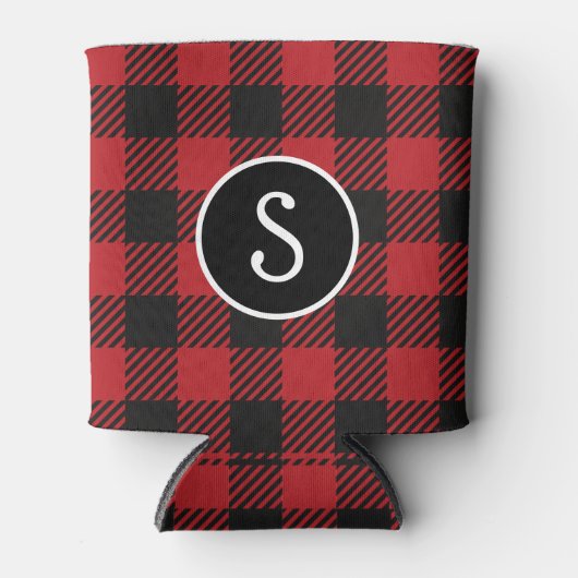 Gepersonaliseerde rode en zwarte Buffalo Plaid Mon Blikjeskoeler (Voorkant)