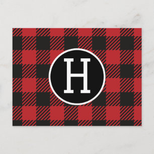 Gepersonaliseerde rode en zwarte Buffalo Plaid Mon Briefkaart