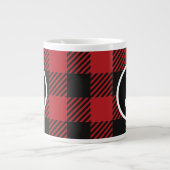 Gepersonaliseerde rode en zwarte Buffalo Plaid Mon Grote Koffiekop (Voorkant)