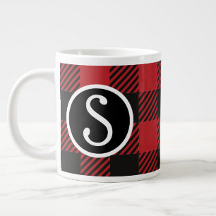 Gepersonaliseerde rode en zwarte Buffalo Plaid Mon Grote Koffiekop