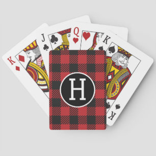Gepersonaliseerde rode en zwarte Buffalo Plaid Mon Pokerkaarten