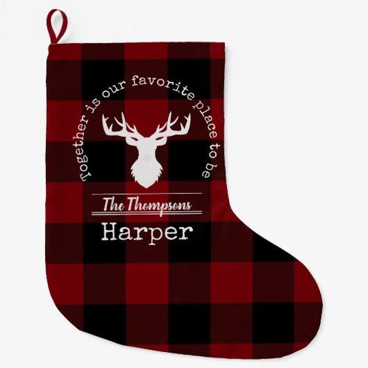 Gepersonaliseerde rode en zwarte buffelplaat grote kerstsok (Voorkant)