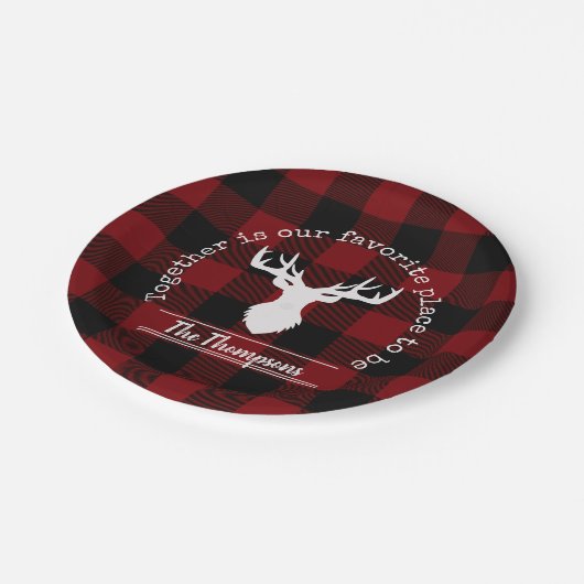 Gepersonaliseerde rode en zwarte buffelplaat papieren bordje (Gekanteld)