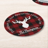 Gepersonaliseerde rode en zwarte buffelplaat ronde kartonnen onderzetter (Gebogen)