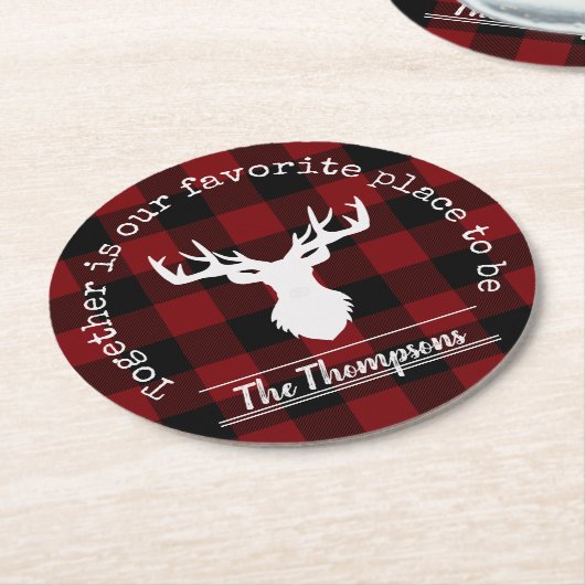 Gepersonaliseerde rode en zwarte buffelplaat ronde kartonnen onderzetter (Gebogen)