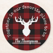 Gepersonaliseerde rode en zwarte buffelplaat ronde kartonnen onderzetter (Voorkant)